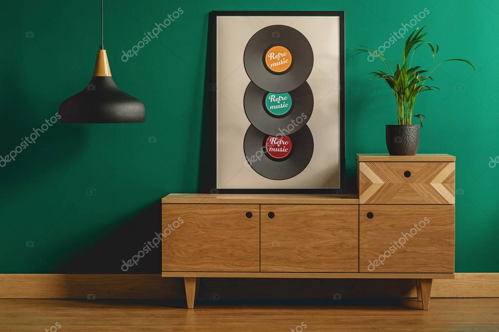 Music-themed posters and decor in a cozy room
