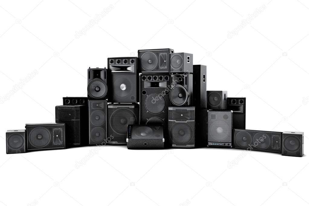 Stack of guitar amplifiers and speakers